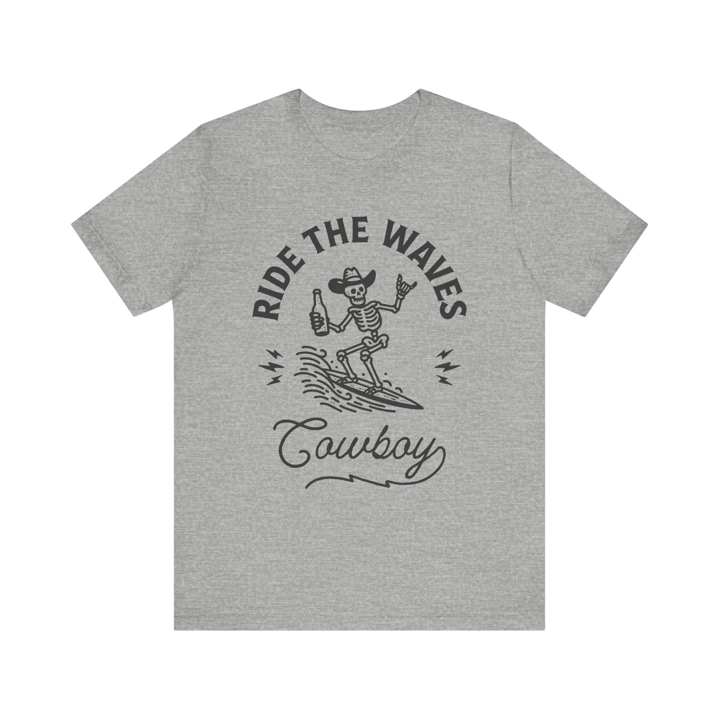 Surfing Skeleton Tee - Ride the Waves Cowboy Shirt, Beachwear, Summer Vibes, Gift for Surfers, Casual T-Shirt