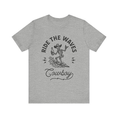 Surfing Skeleton Tee - Ride the Waves Cowboy Shirt, Beachwear, Summer Vibes, Gift for Surfers, Casual T-Shirt