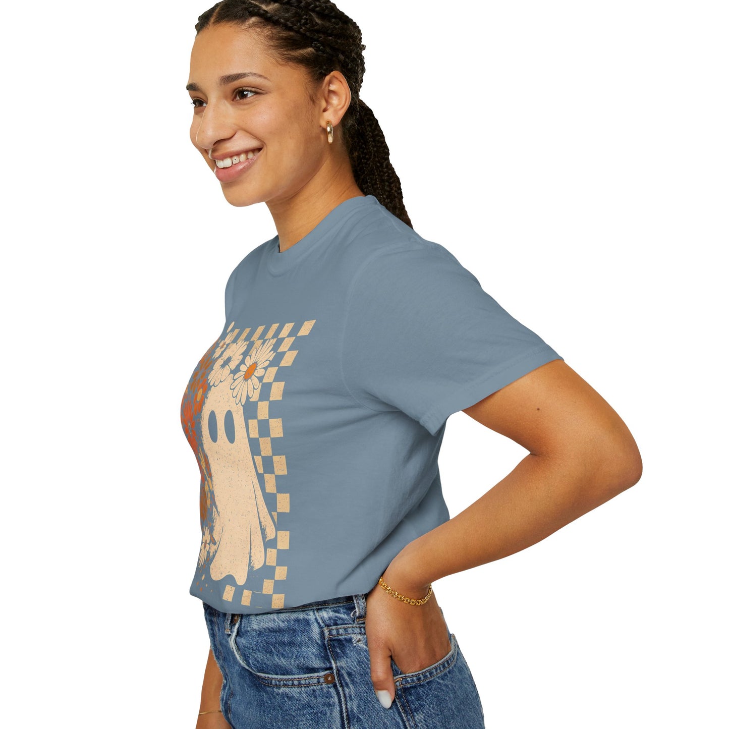 Whimsical Floral Ghost T-shirt, Casual Tee for Art Lovers, Perfect Gift for Halloween, Fall Fashion