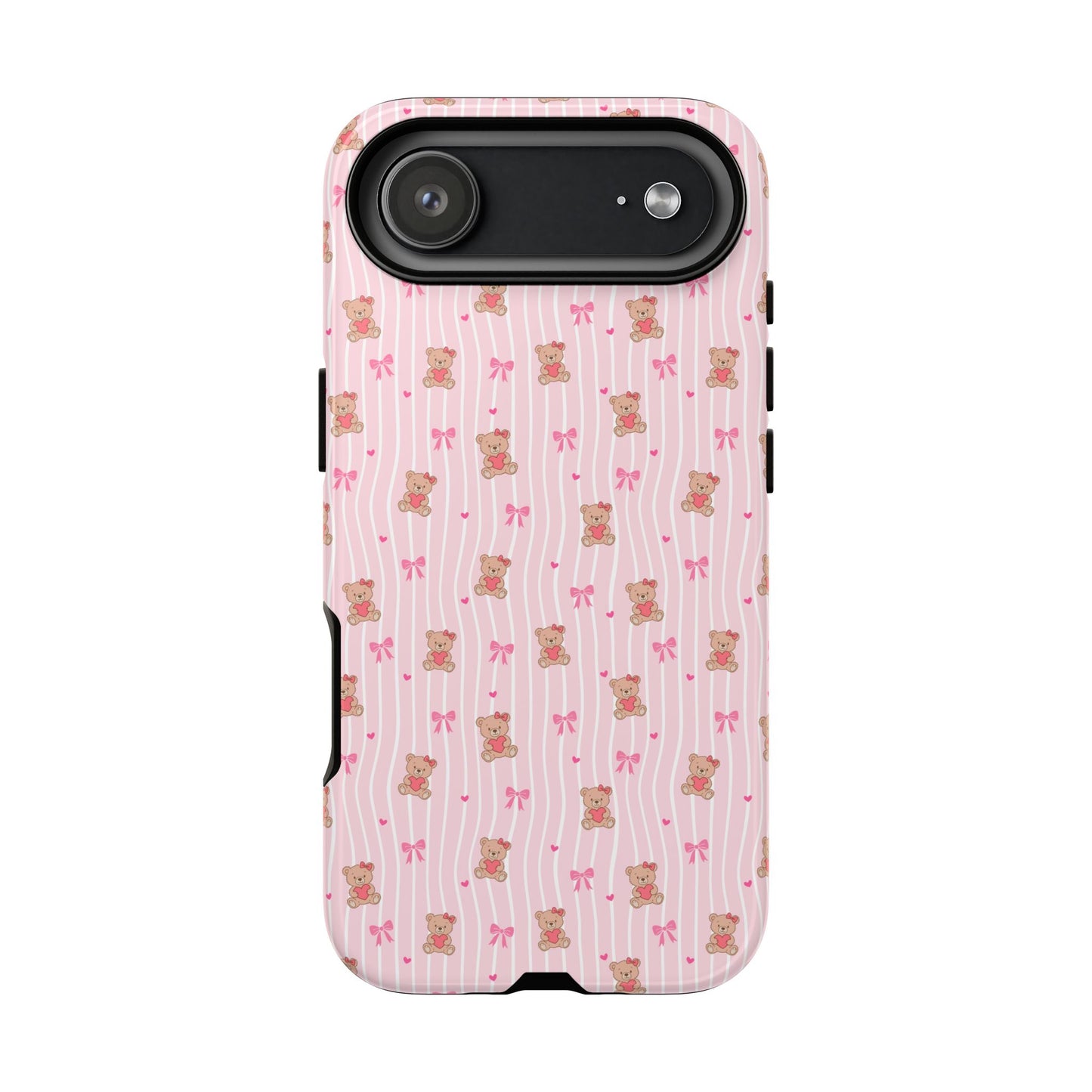 Cute Teddy Bear Pink Stripe Phone Case