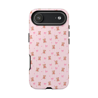 Cute Teddy Bear Pink Stripe Phone Case