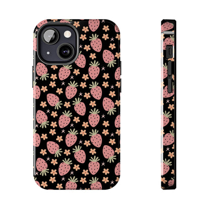 Cute Strawberry Pattern Tough Phone Cases, Floral Phone Cover, Protective Case, Gift for Her, Summer Vibes, Cute Accessories