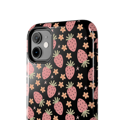 Cute Strawberry Pattern Tough Phone Cases, Floral Phone Cover, Protective Case, Gift for Her, Summer Vibes, Cute Accessories