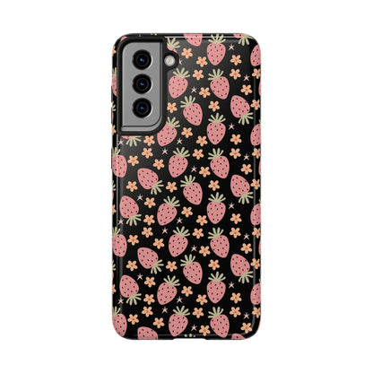 Cute Strawberry Pattern Tough Phone Cases, Floral Phone Cover, Protective Case, Gift for Her, Summer Vibes, Cute Accessories