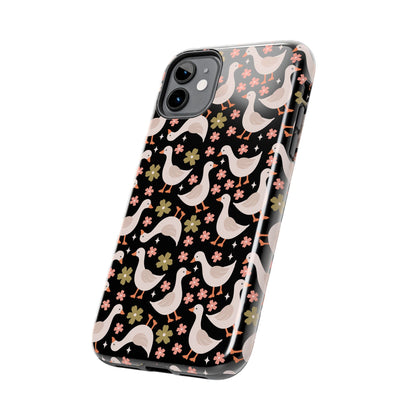 Cute Duck Pattern Phone Case, Stylish Tough Case, Gift for Duck Lovers, Floral Design, Unique Mobile Cover