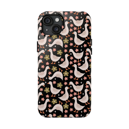 Cute Duck Pattern Phone Case, Stylish Tough Case, Gift for Duck Lovers, Floral Design, Unique Mobile Cover