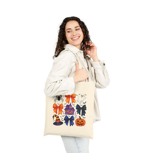 Halloween Graphic Cotton Canvas Tote Bag - Spooky Season Shopping, Eco-Friendly Gift, Trick or Treat Bag, Reusable Grocery Tote