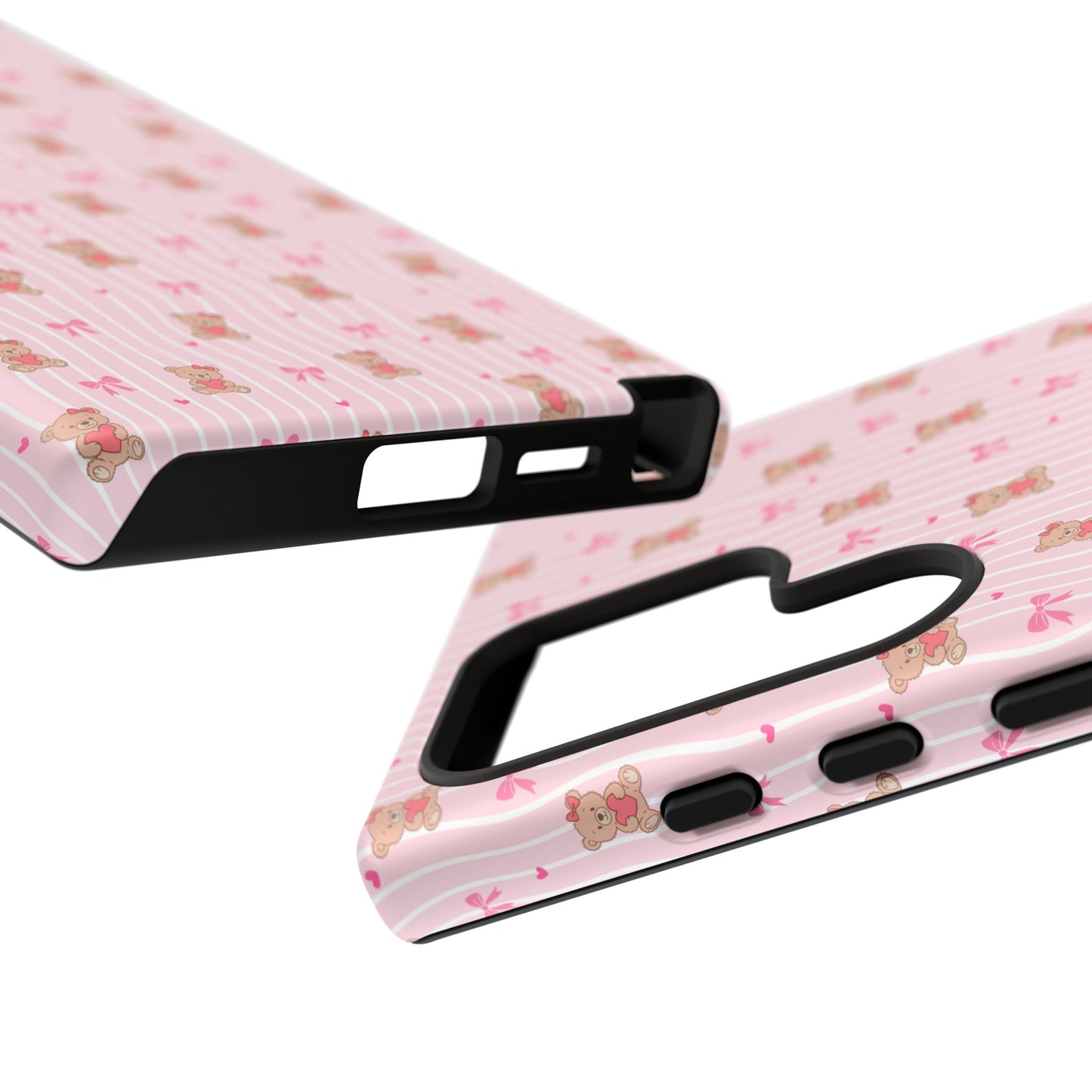 Cute Teddy Bear Pink Stripe Phone Case