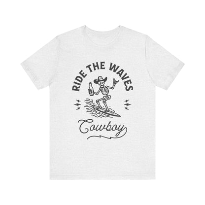 Surfing Skeleton Tee - Ride the Waves Cowboy Shirt, Beachwear, Summer Vibes, Gift for Surfers, Casual T-Shirt