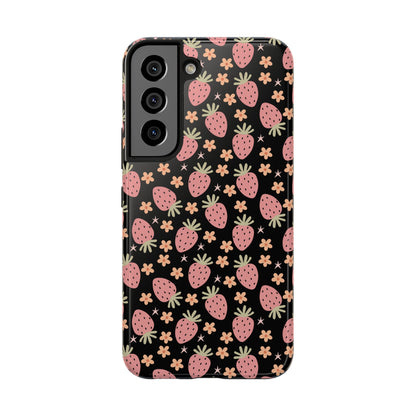 Cute Strawberry Pattern Tough Phone Cases, Floral Phone Cover, Protective Case, Gift for Her, Summer Vibes, Cute Accessories