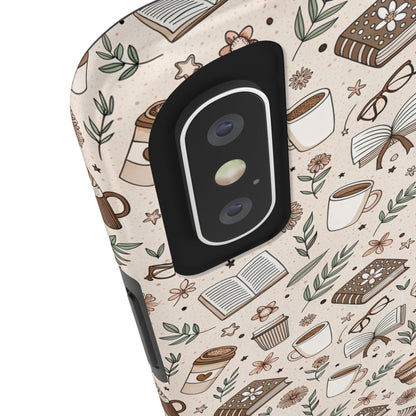 Cozy Books & Brews Tough Phone Cases - Literary Gift, Cute Coffee Pattern, Book Lover Accessory, Unique Phone Cover, Gift for Readers