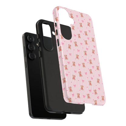 Cute Teddy Bear Pink Stripe Phone Case