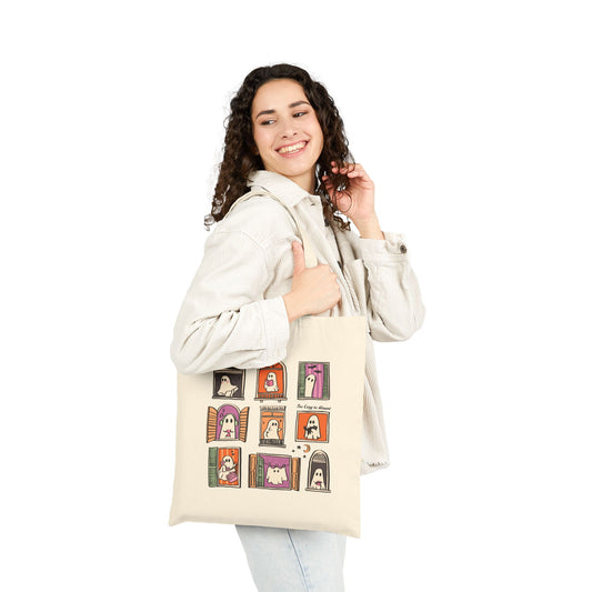 Whimsical Ghosts Cotton Canvas Tote Bag, Eco-Friendly Shopping Bag, Halloween Gift, Reusable Grocery Tote, Art Print Tote