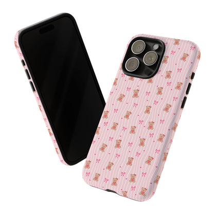 Cute Teddy Bear Pink Stripe Phone Case