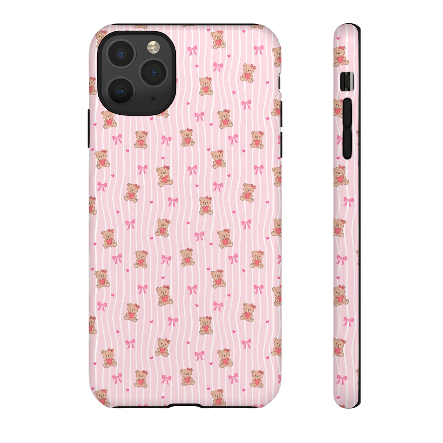 Cute Teddy Bear Pink Stripe Phone Case