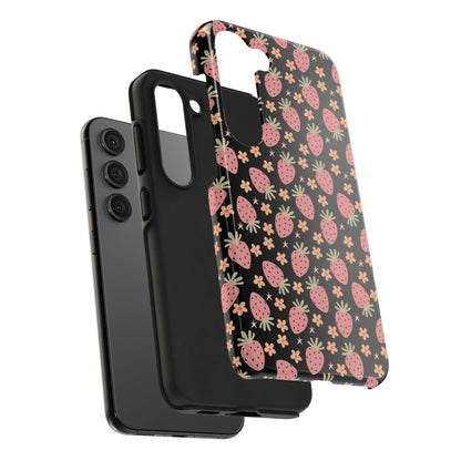 Cute Strawberry Pattern Tough Phone Cases, Floral Phone Cover, Protective Case, Gift for Her, Summer Vibes, Cute Accessories