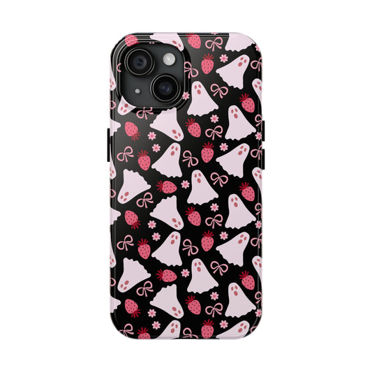 Cute Ghosts and Strawberries Phone Case | Tough Phone Cases, Halloween Accessories, Unique Gift Ideas, Spooky Aesthetic, Everyday Style