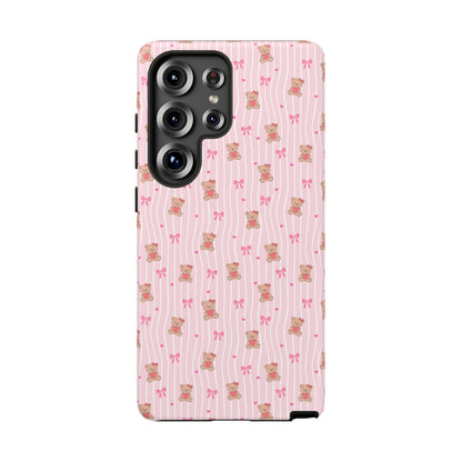 Cute Teddy Bear Pink Stripe Phone Case