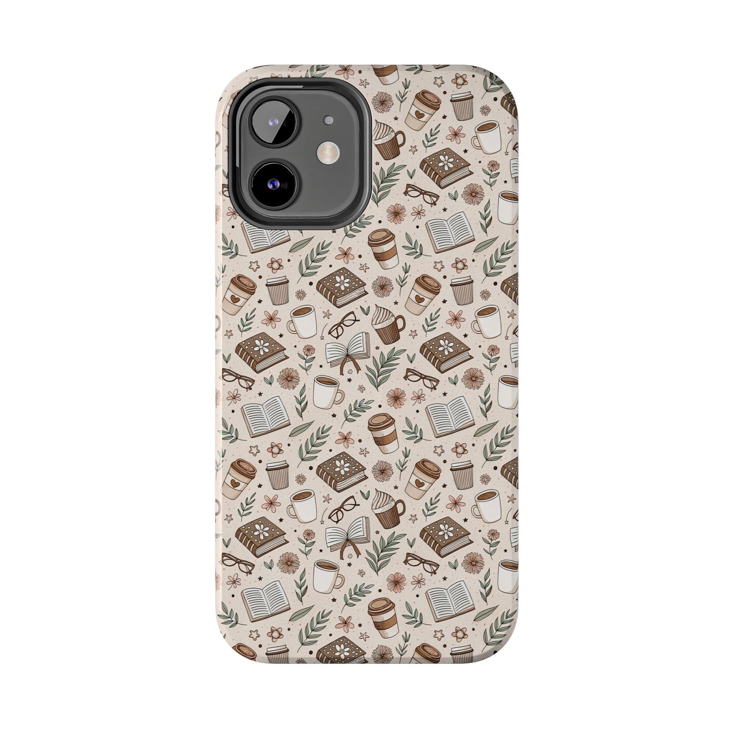 Cozy Books & Brews Tough Phone Cases - Literary Gift, Cute Coffee Pattern, Book Lover Accessory, Unique Phone Cover, Gift for Readers