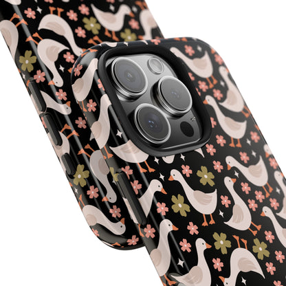 Cute Duck Pattern Phone Case, Stylish Tough Case, Gift for Duck Lovers, Floral Design, Unique Mobile Cover