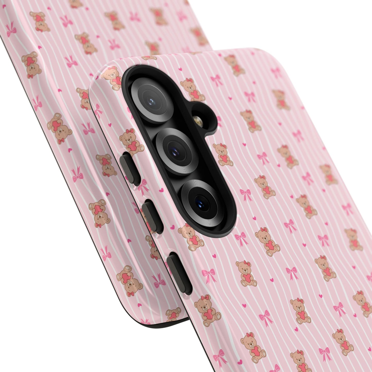 Cute Teddy Bear Pink Stripe Phone Case
