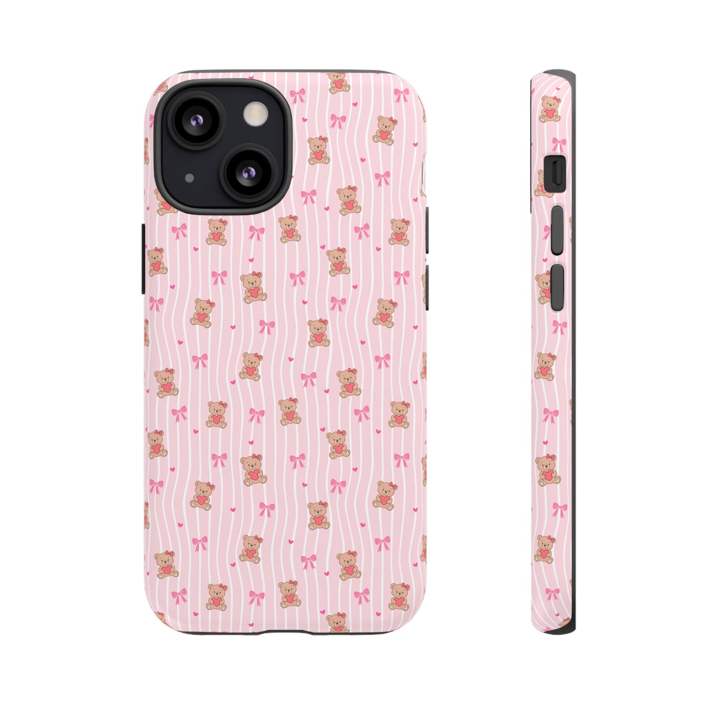 Cute Teddy Bear Pink Stripe Phone Case