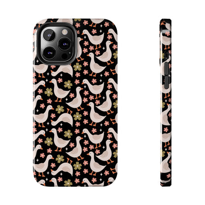 Cute Duck Pattern Phone Case, Stylish Tough Case, Gift for Duck Lovers, Floral Design, Unique Mobile Cover