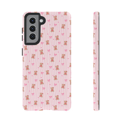 Cute Teddy Bear Pink Stripe Phone Case