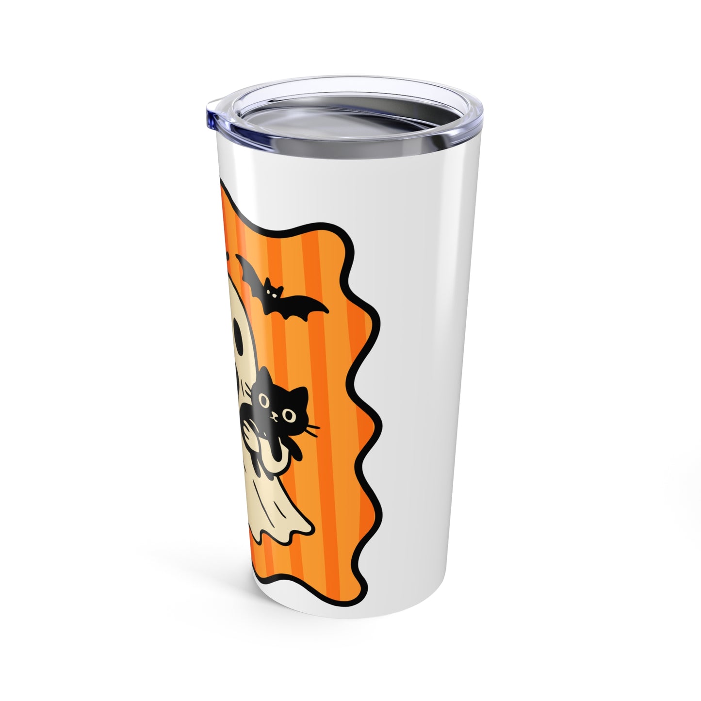 Halloween Ghost Tumbler 20oz - Spooky Drinkware, Halloween Party Gift, Fall Beverage Container, Cute Cat & Ghost Design, Travel Mug