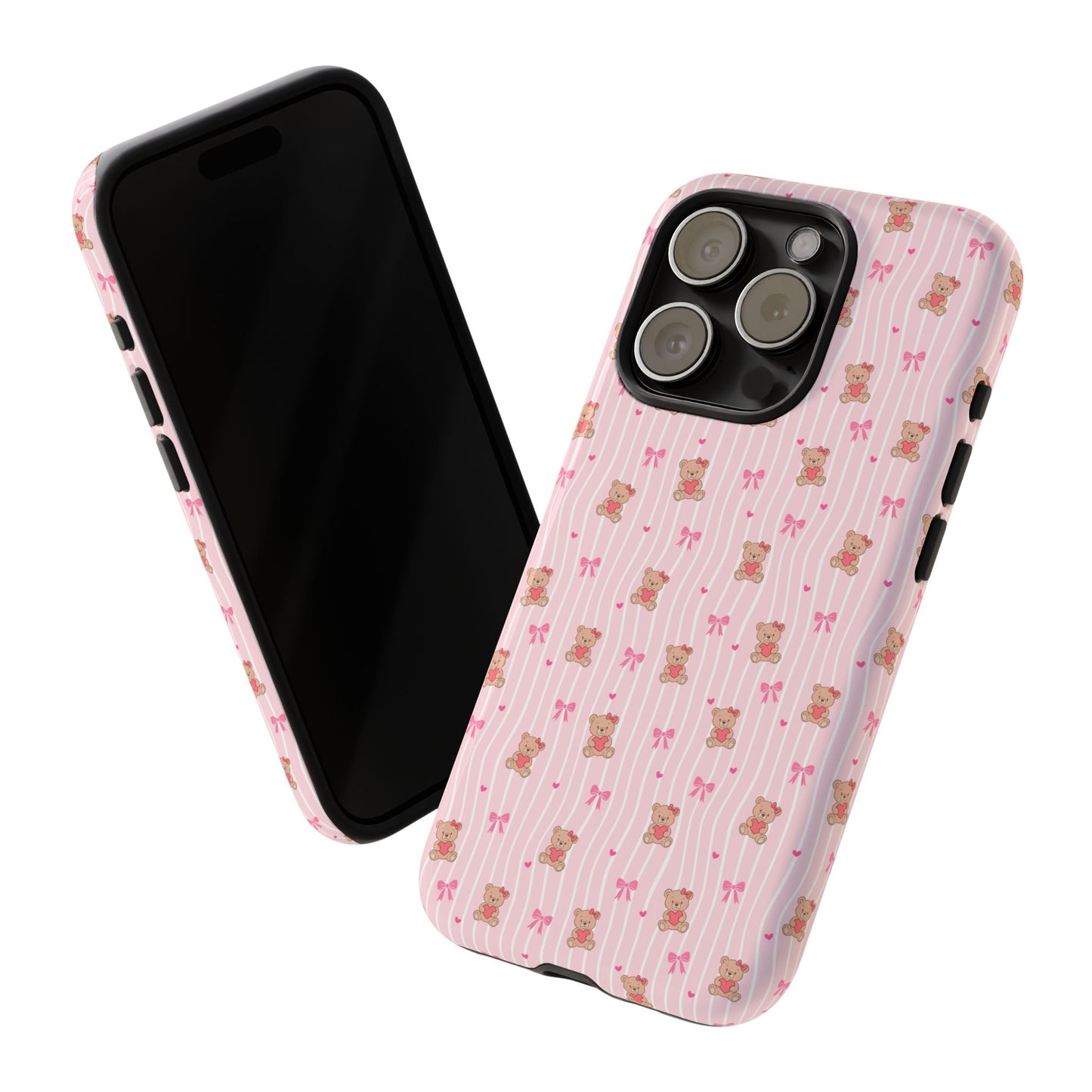 Cute Teddy Bear Pink Stripe Phone Case