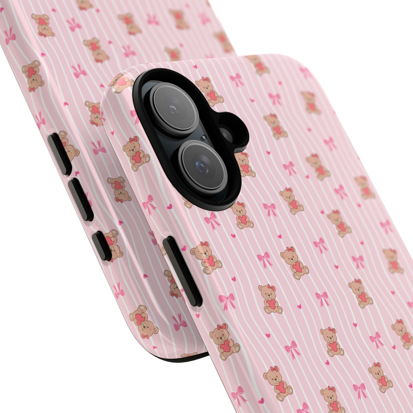 Cute Teddy Bear Pink Stripe Phone Case