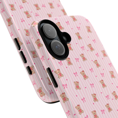 Cute Teddy Bear Pink Stripe Phone Case