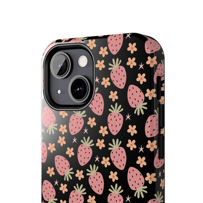 Cute Strawberry Pattern Tough Phone Cases, Floral Phone Cover, Protective Case, Gift for Her, Summer Vibes, Cute Accessories