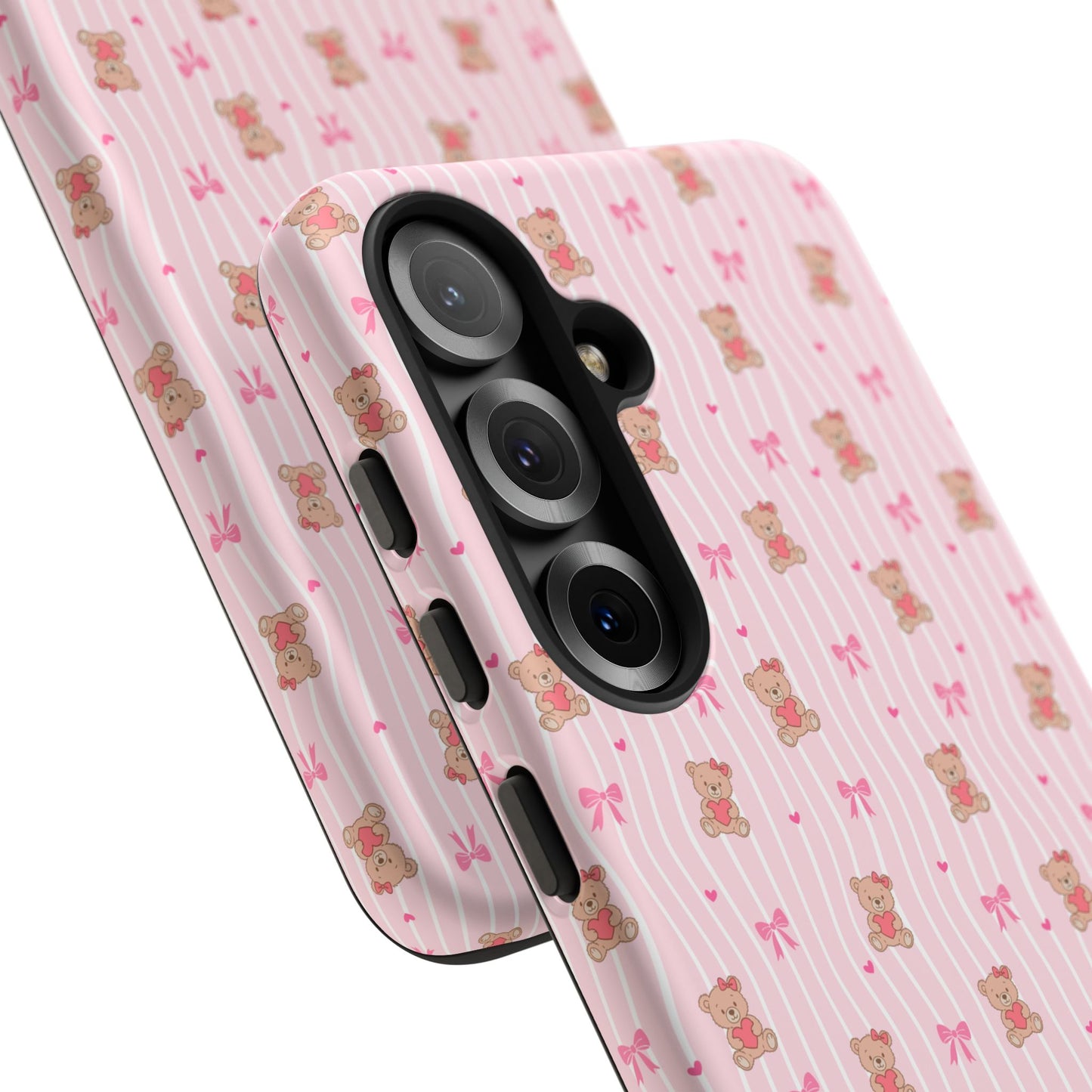 Cute Teddy Bear Pink Stripe Phone Case