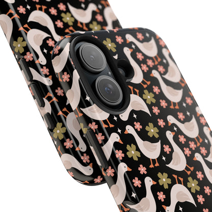 Cute Duck Pattern Phone Case, Stylish Tough Case, Gift for Duck Lovers, Floral Design, Unique Mobile Cover