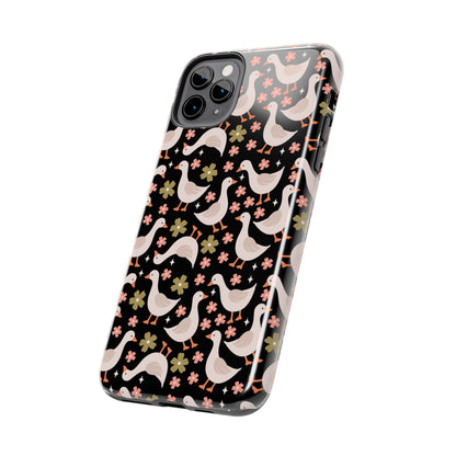 Cute Duck Pattern Phone Case, Stylish Tough Case, Gift for Duck Lovers, Floral Design, Unique Mobile Cover