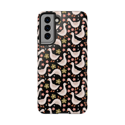 Cute Duck Pattern Phone Case, Stylish Tough Case, Gift for Duck Lovers, Floral Design, Unique Mobile Cover