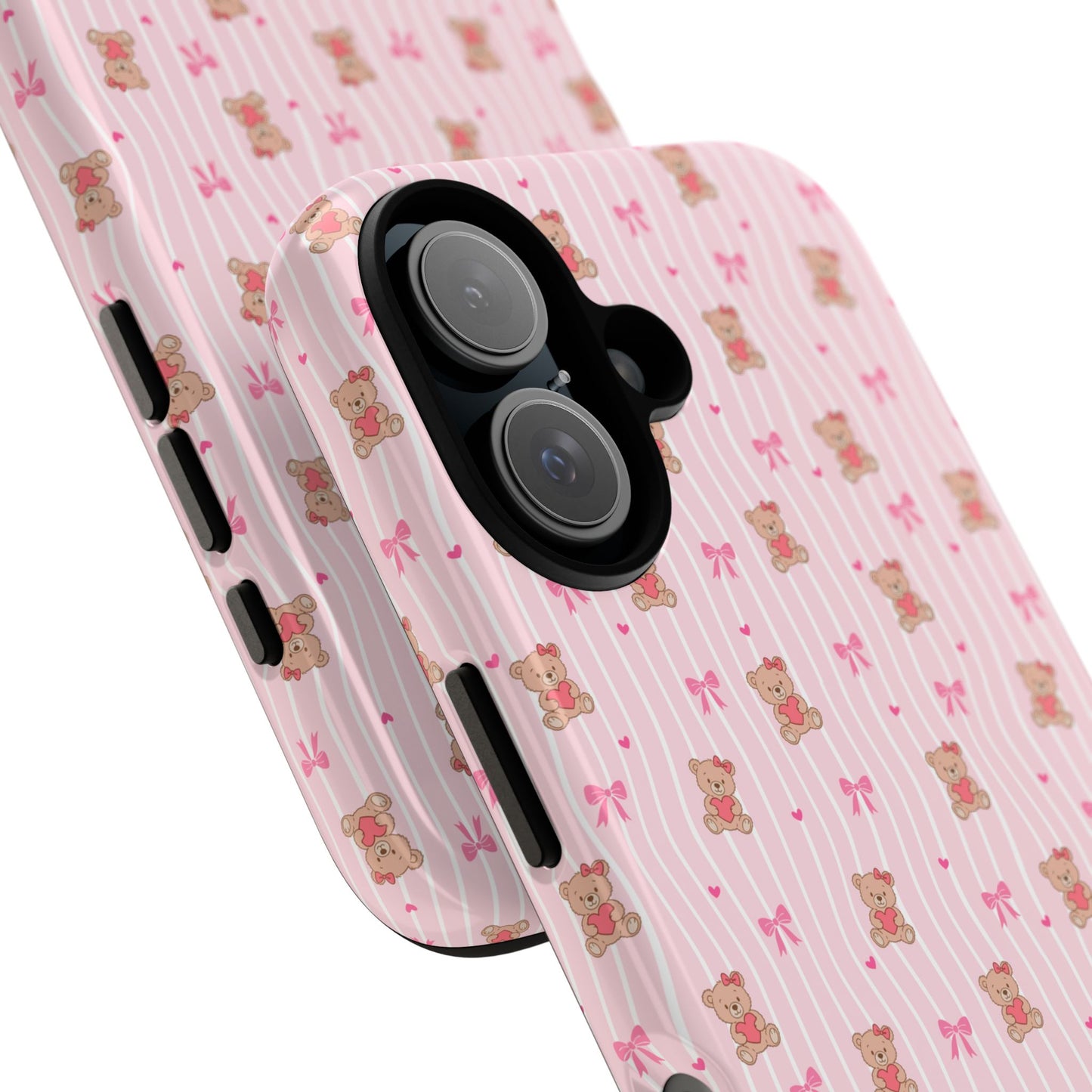 Cute Teddy Bear Pink Stripe Phone Case