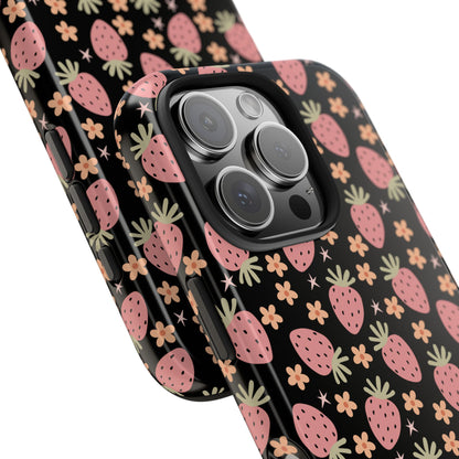 Cute Strawberry Pattern Tough Phone Cases, Floral Phone Cover, Protective Case, Gift for Her, Summer Vibes, Cute Accessories