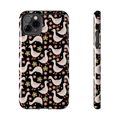 Cute Duck Pattern Phone Case, Stylish Tough Case, Gift for Duck Lovers, Floral Design, Unique Mobile Cover
