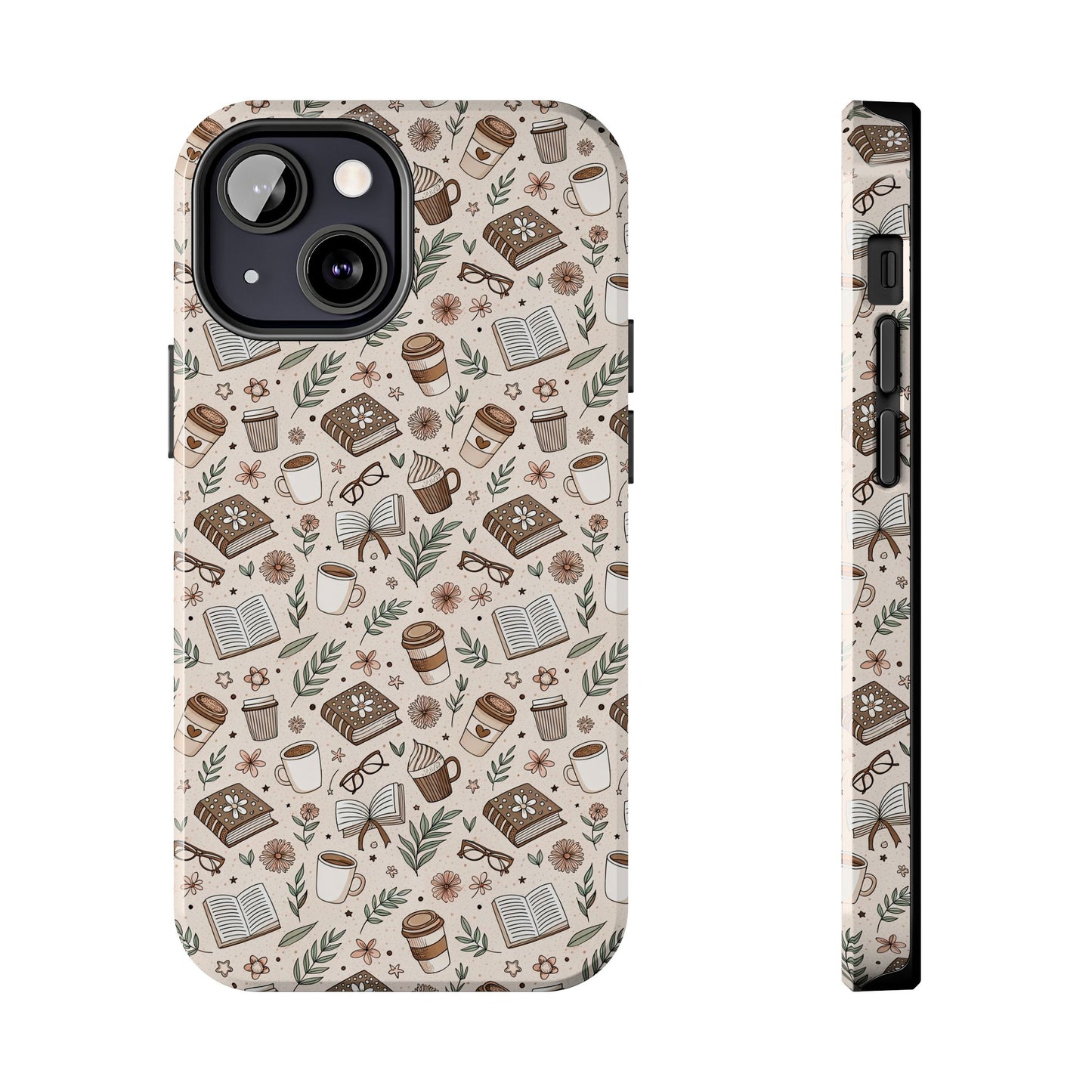 Cozy Books & Brews Tough Phone Cases - Literary Gift, Cute Coffee Pattern, Book Lover Accessory, Unique Phone Cover, Gift for Readers