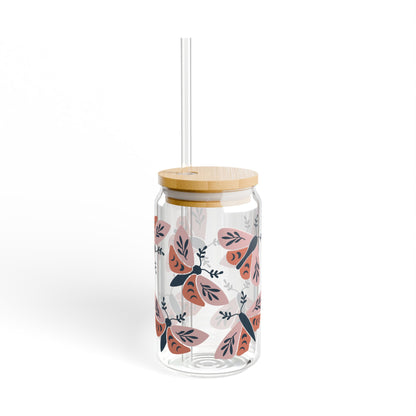 Floral Sipper Glass, 16oz, Eco-Friendly Drinkware, Reusable Beverage Container, Gift for Tea Lovers, Perfect for Summer Parties