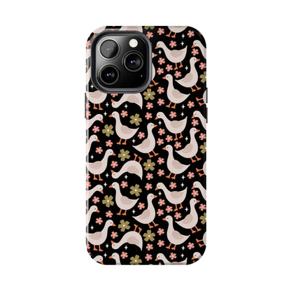 Cute Duck Pattern Phone Case, Stylish Tough Case, Gift for Duck Lovers, Floral Design, Unique Mobile Cover
