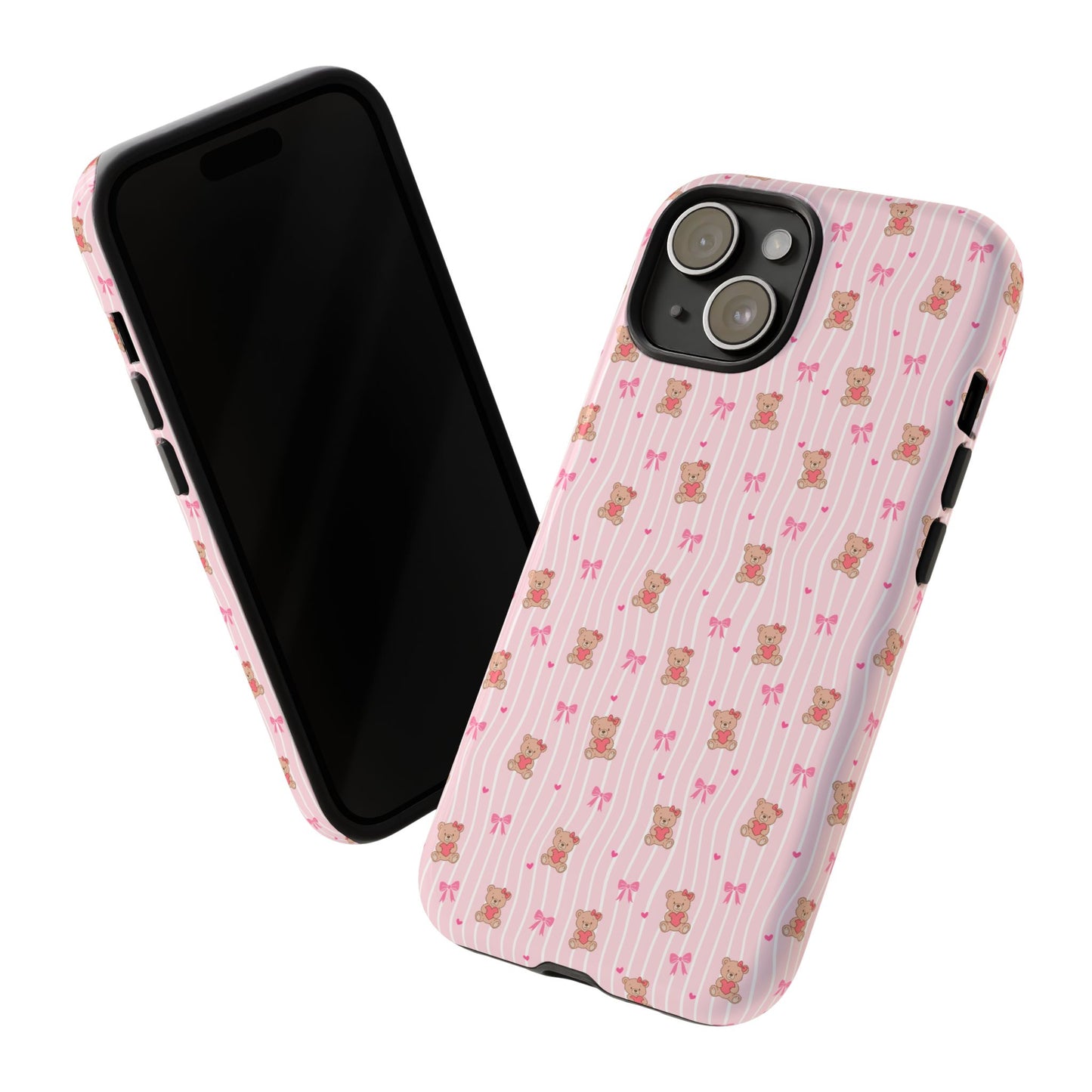 Cute Teddy Bear Pink Stripe Phone Case
