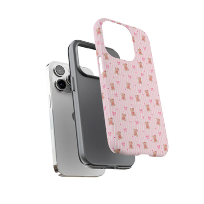 Cute Teddy Bear Pink Stripe Phone Case