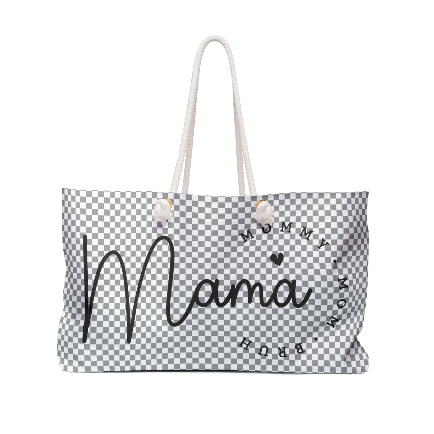 Mama Gray and White Checkered Weekender Bag