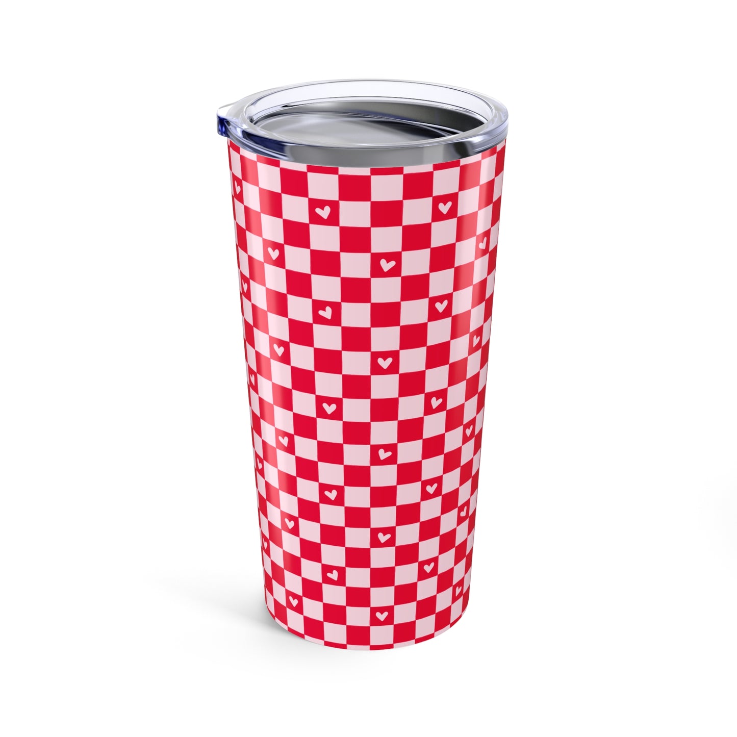 20oz Red Checkered Tumbler with Tiny Hearts