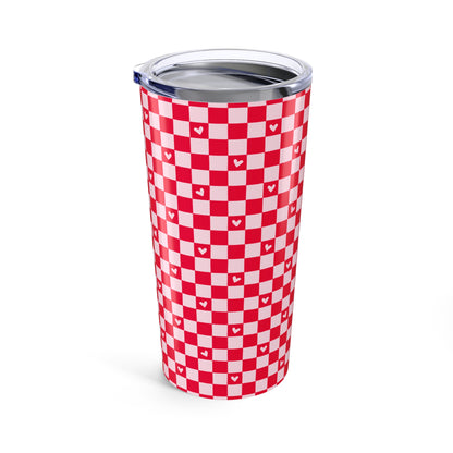 20oz Red Checkered Tumbler with Tiny Hearts