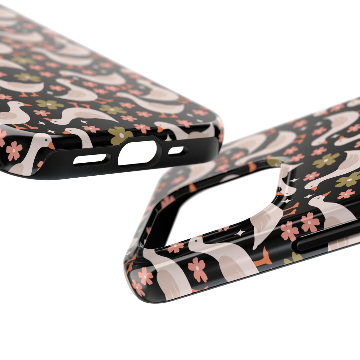Cute Duck Pattern Phone Case, Stylish Tough Case, Gift for Duck Lovers, Floral Design, Unique Mobile Cover