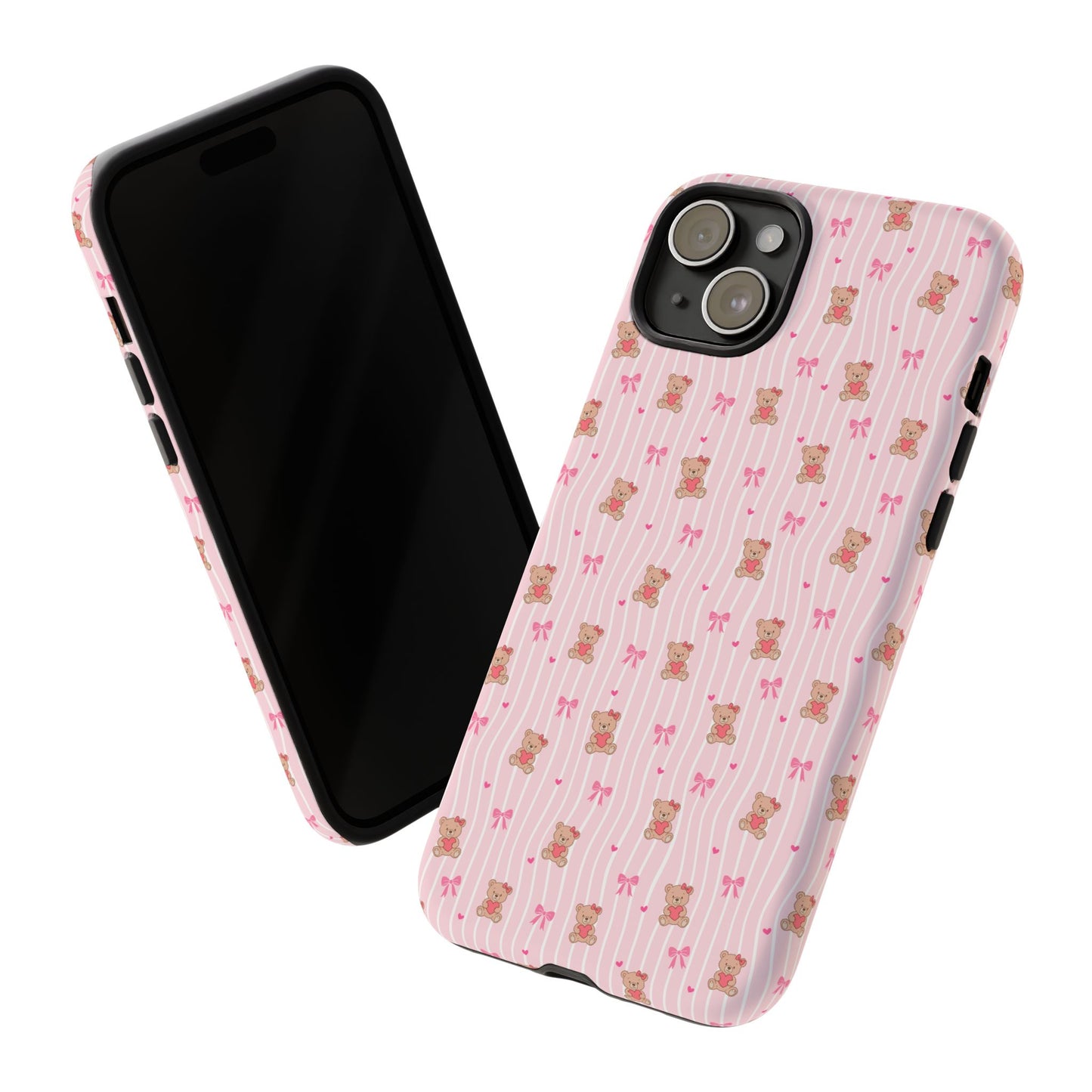 Cute Teddy Bear Pink Stripe Phone Case